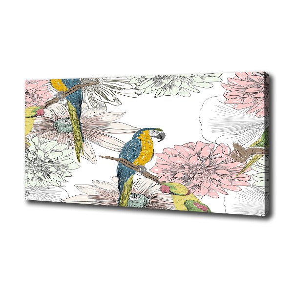 Canvas wall art Parrots and flowers