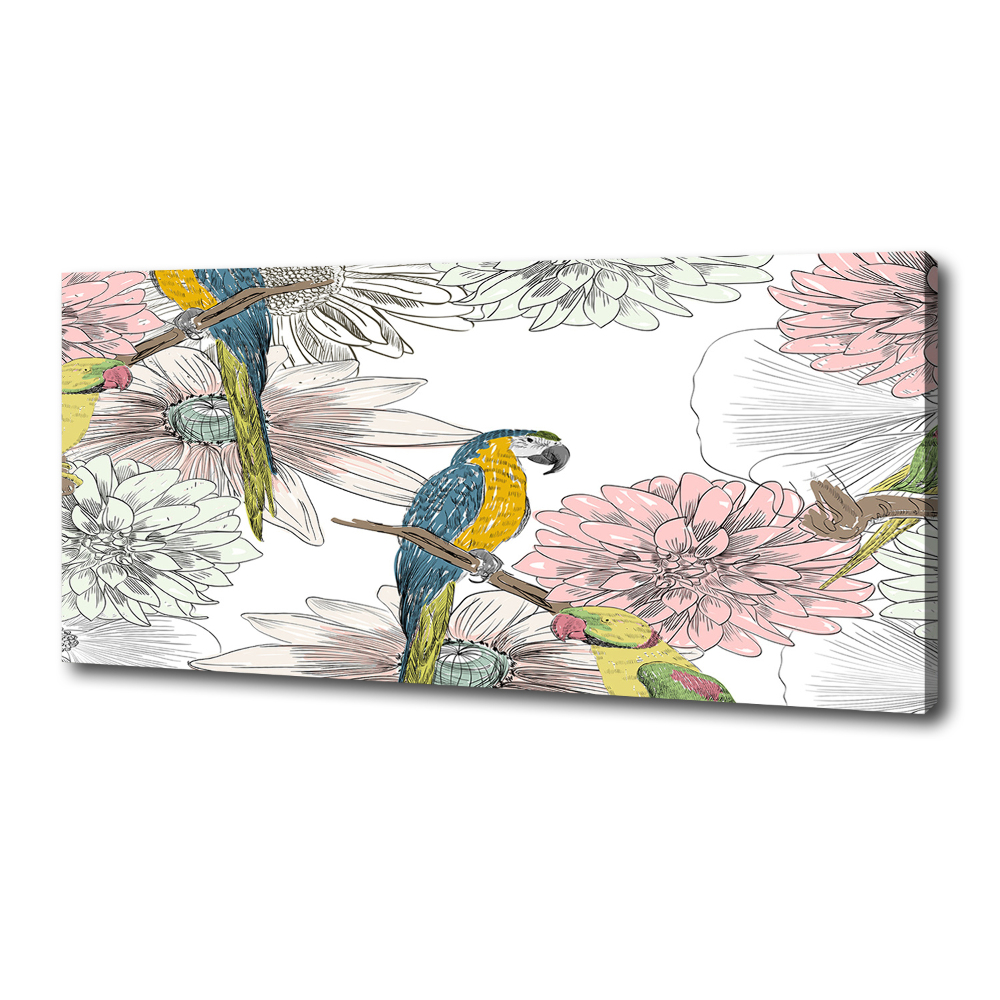 Canvas wall art Parrots and flowers