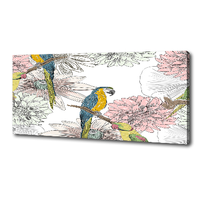 Canvas wall art Parrots and flowers