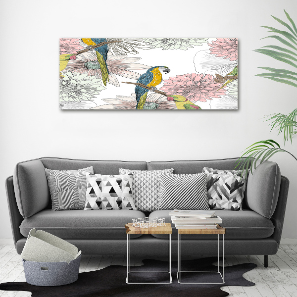 Canvas wall art Parrots and flowers