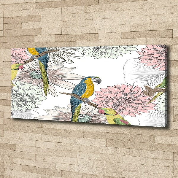 Canvas wall art Parrots and flowers