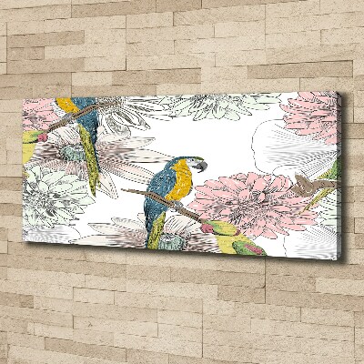 Canvas wall art Parrots and flowers