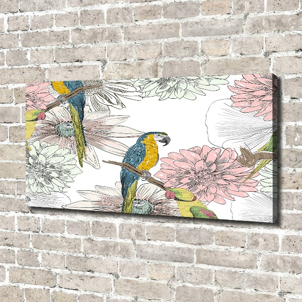 Canvas wall art Parrots and flowers