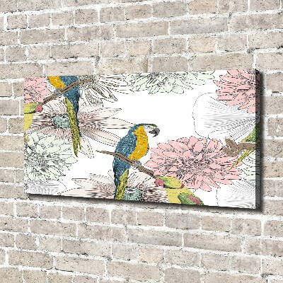 Canvas wall art Parrots and flowers