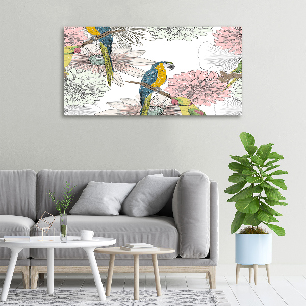 Canvas wall art Parrots and flowers