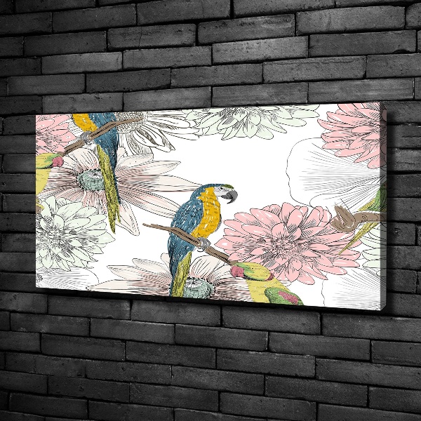 Canvas wall art Parrots and flowers