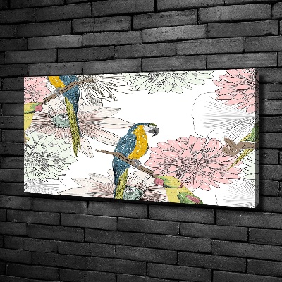 Canvas wall art Parrots and flowers