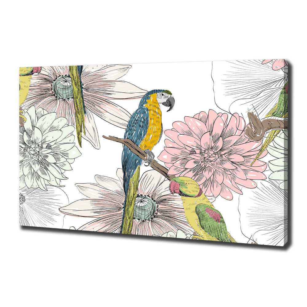 Canvas wall art Parrots and flowers