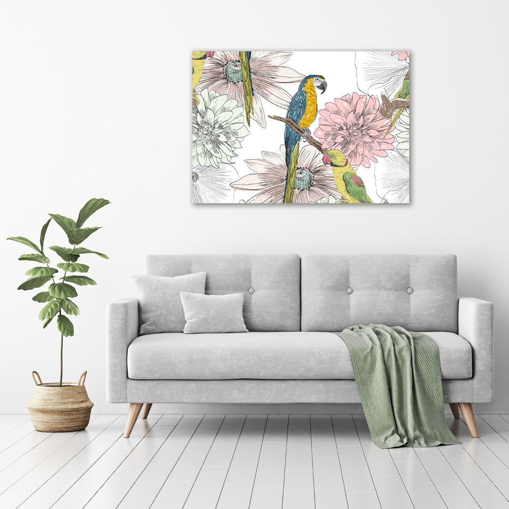 Canvas wall art Parrots and flowers