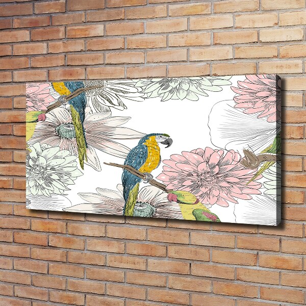 Canvas wall art Parrots and flowers