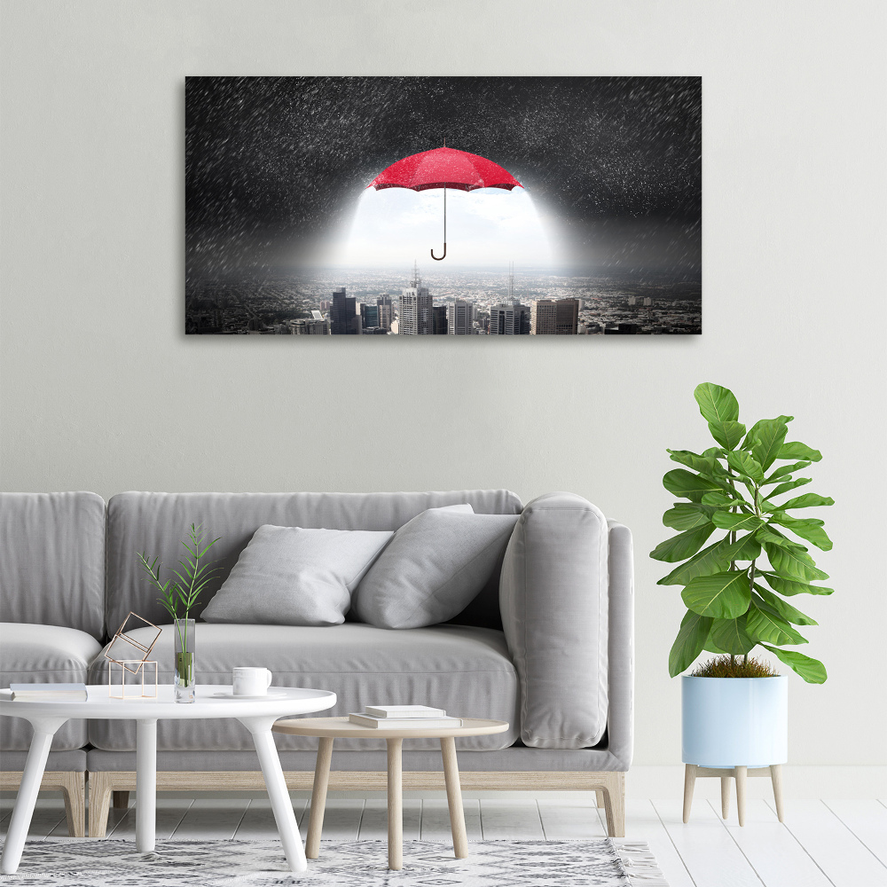 Canvas wall art Umbrella above the city