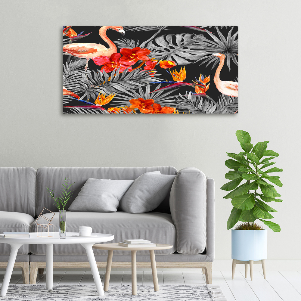 Canvas wall art Flamingos and flowers