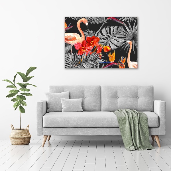 Canvas wall art Flamingos and flowers