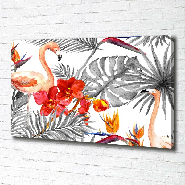 Canvas wall art Flamingos and flowers