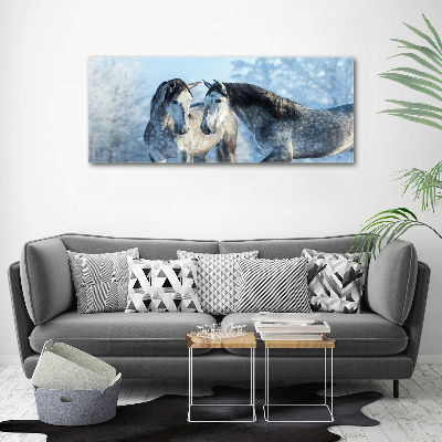 Canvas print Gray horses in winter