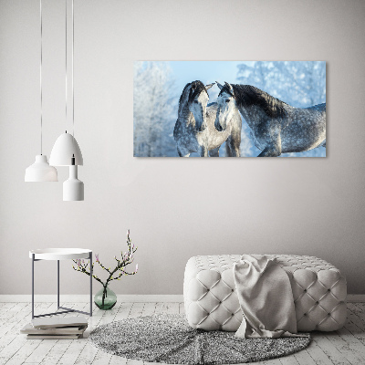 Canvas print Gray horses in winter