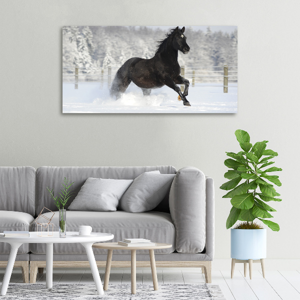 Large canvas wall art Snow horse at the gallop