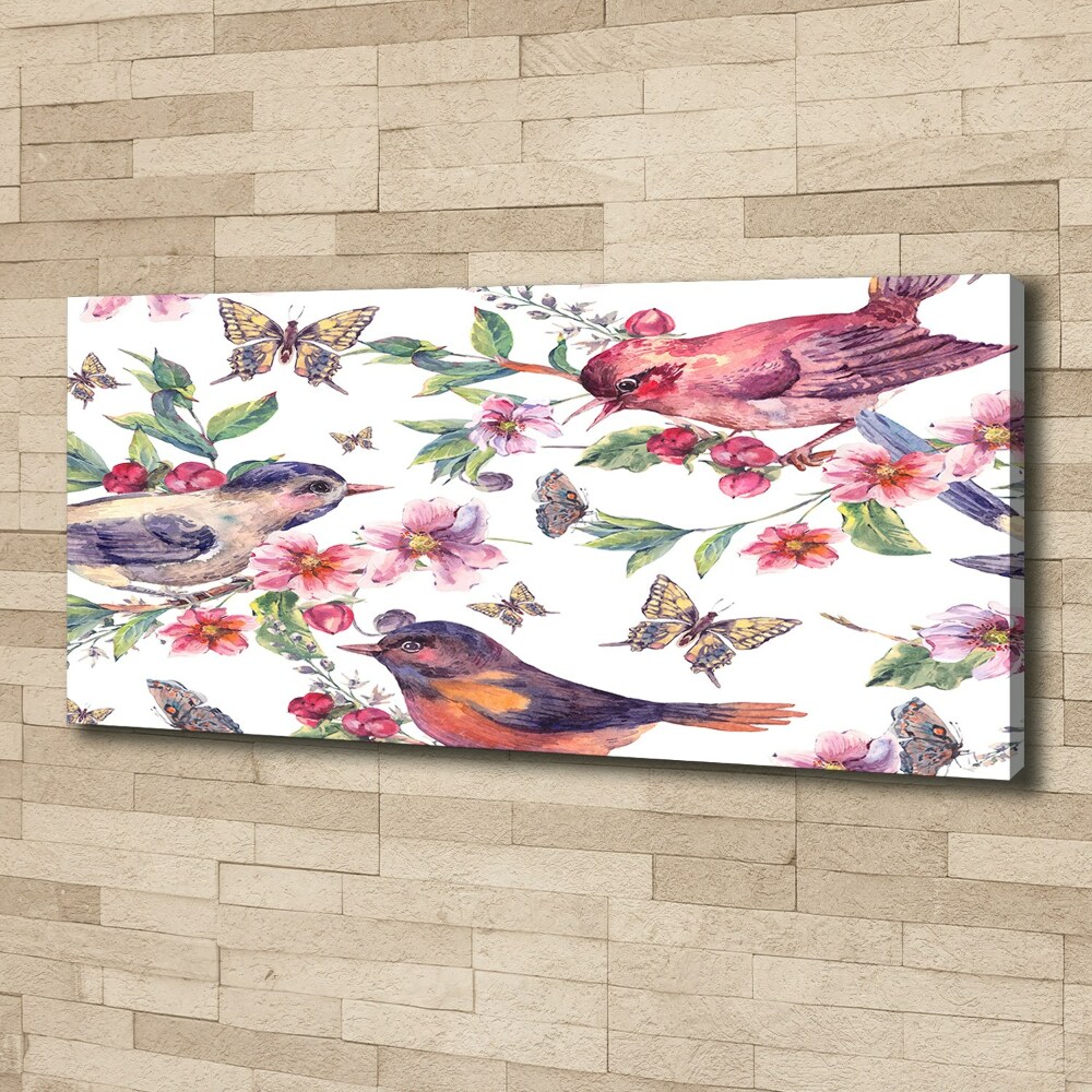 Canvas wall art Birds butterflies cherries