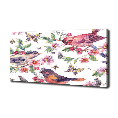 Canvas wall art Birds butterflies cherries