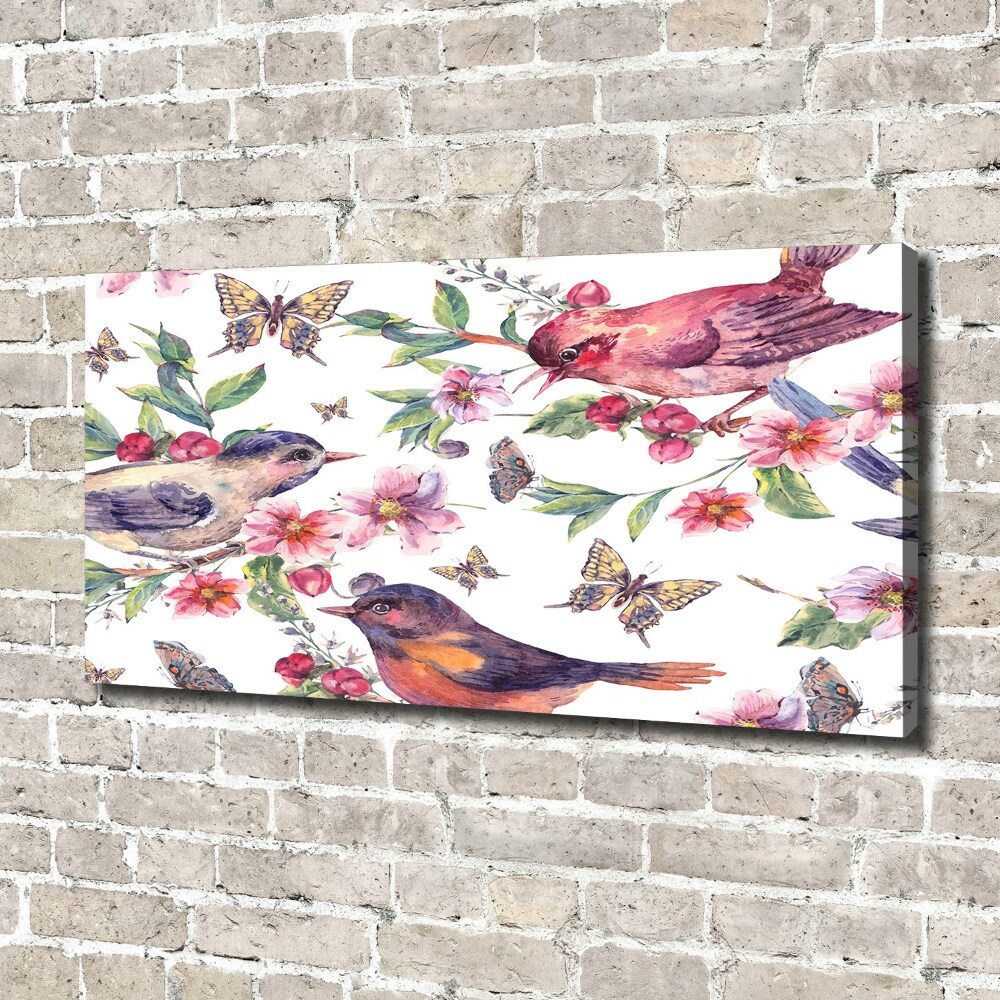 Canvas wall art Birds butterflies cherries