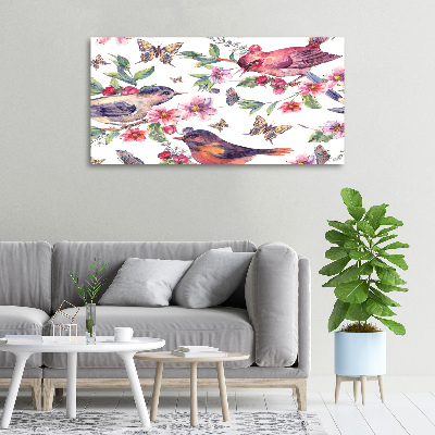 Canvas wall art Birds butterflies cherries