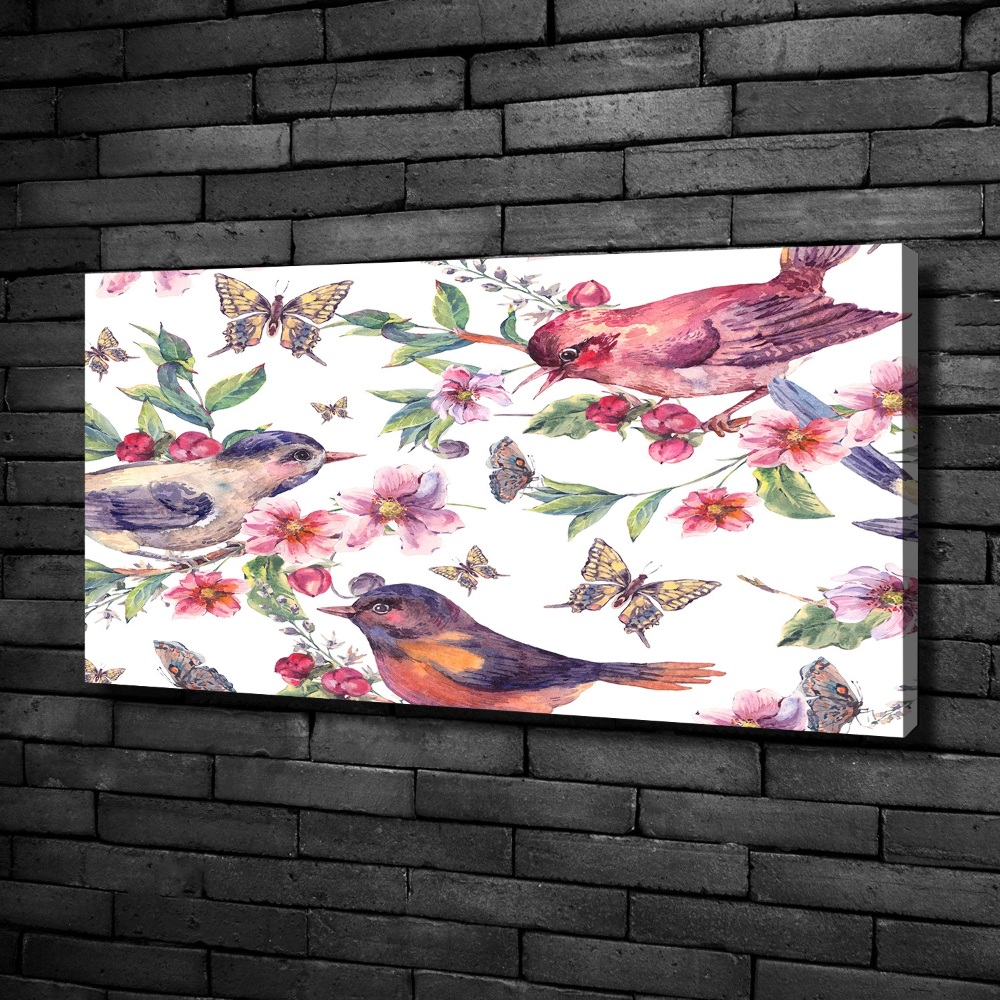 Canvas wall art Birds butterflies cherries