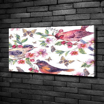 Canvas wall art Birds butterflies cherries