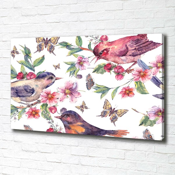 Canvas wall art Birds butterflies cherries