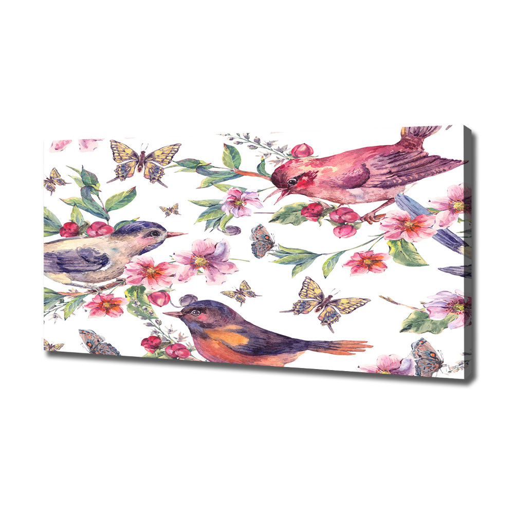 Canvas wall art Birds butterflies cherries