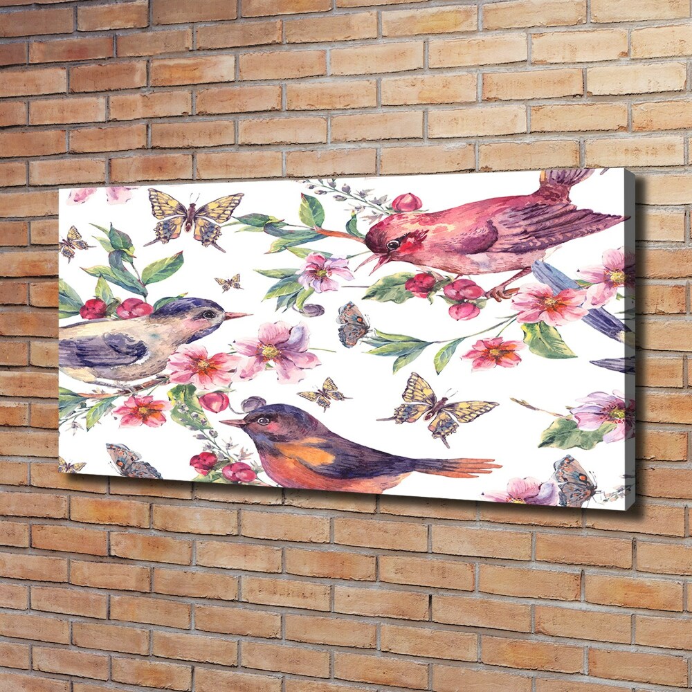 Canvas wall art Birds butterflies cherries