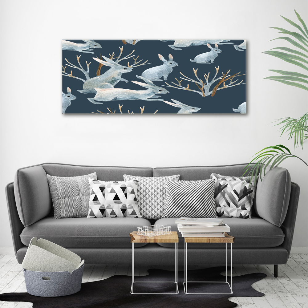 Canvas wall art Rabbits in winter