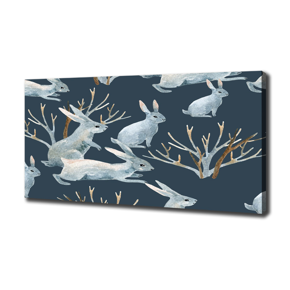 Canvas wall art Rabbits in winter