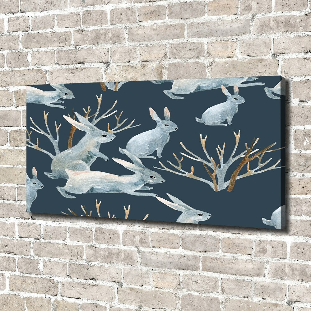 Canvas wall art Rabbits in winter