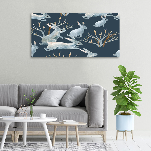 Canvas wall art Rabbits in winter