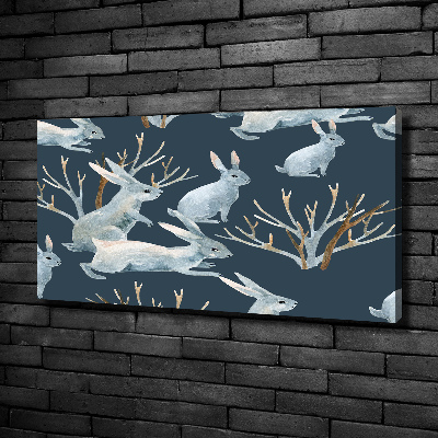 Canvas wall art Rabbits in winter