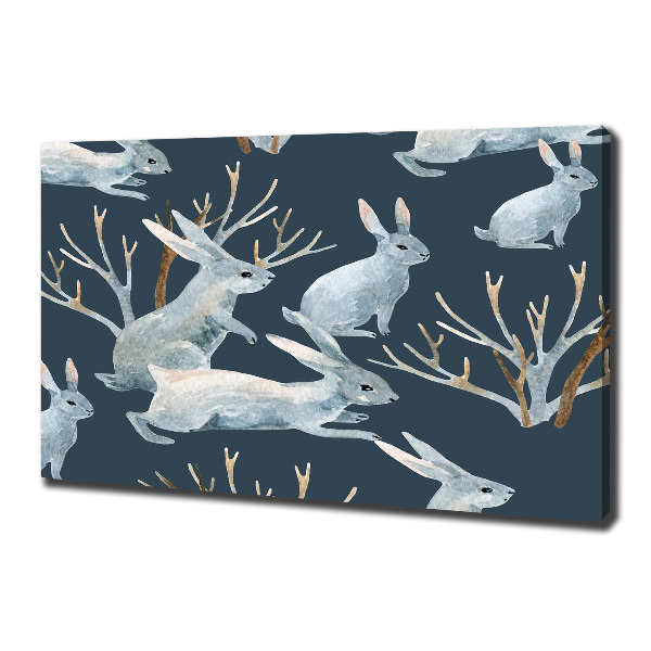 Canvas wall art Rabbits in winter