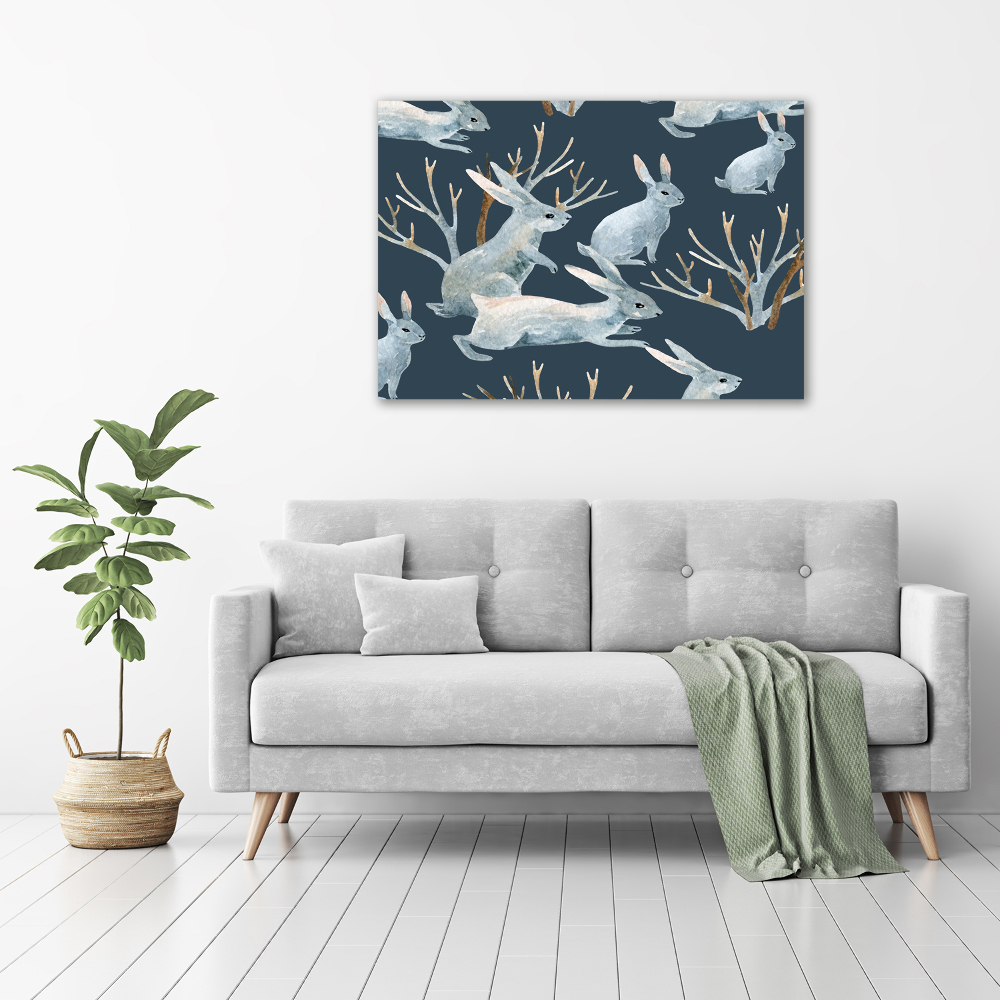 Canvas wall art Rabbits in winter