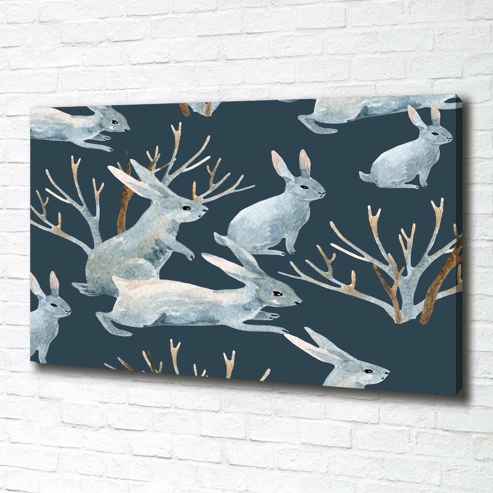 Canvas wall art Rabbits in winter