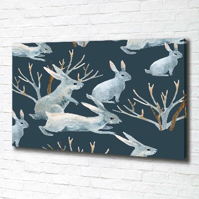 Canvas wall art Rabbits in winter