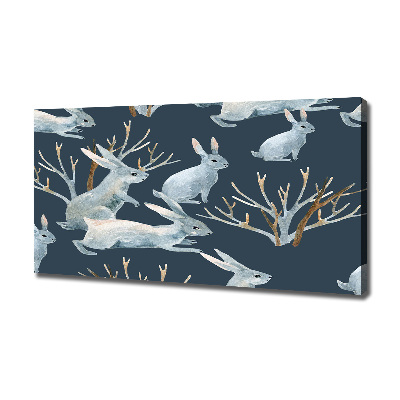 Canvas wall art Rabbits in winter