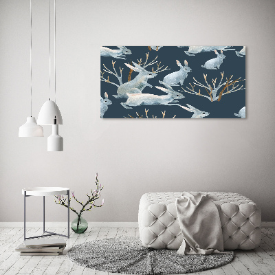 Canvas wall art Rabbits in winter