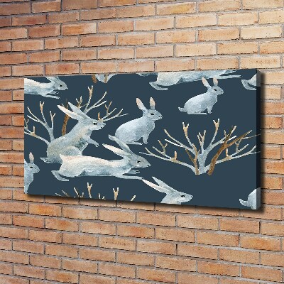 Canvas wall art Rabbits in winter