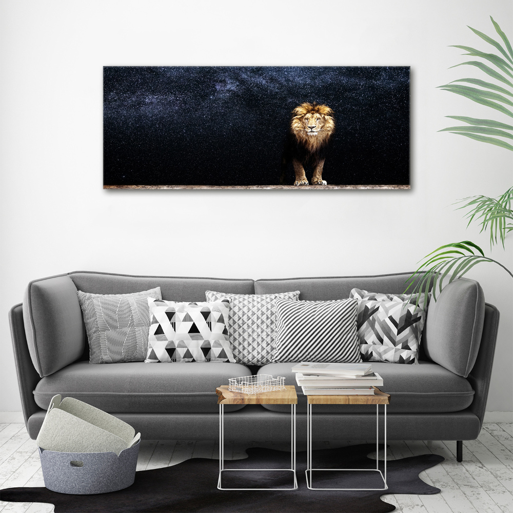 Canvas wall art Lion against the backdrop of the stars