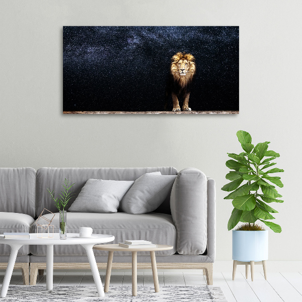 Canvas wall art Lion against the backdrop of the stars