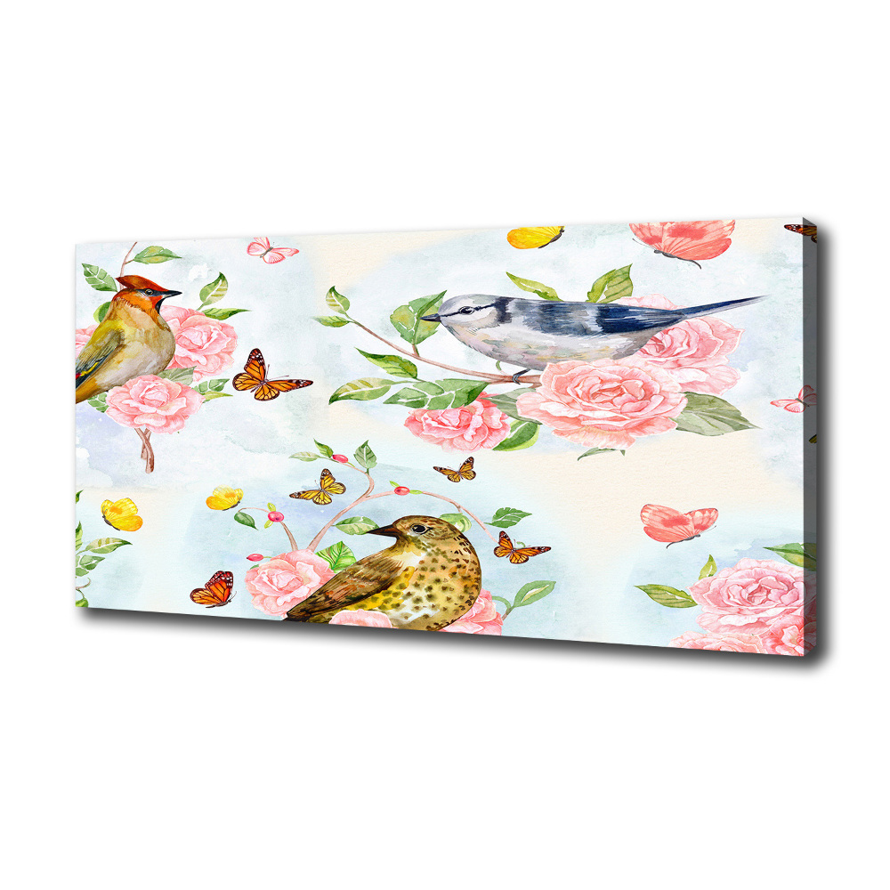 Canvas wall art Birds and roses