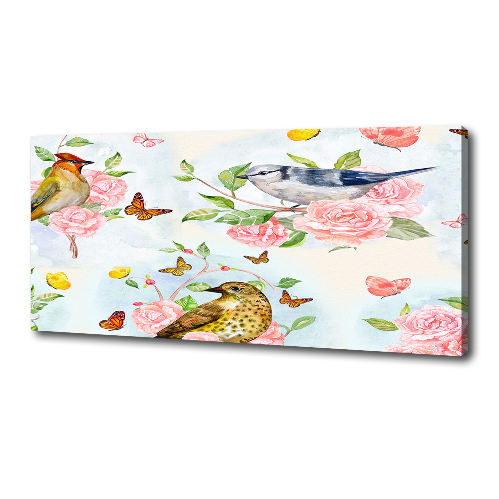 Canvas wall art Birds and roses