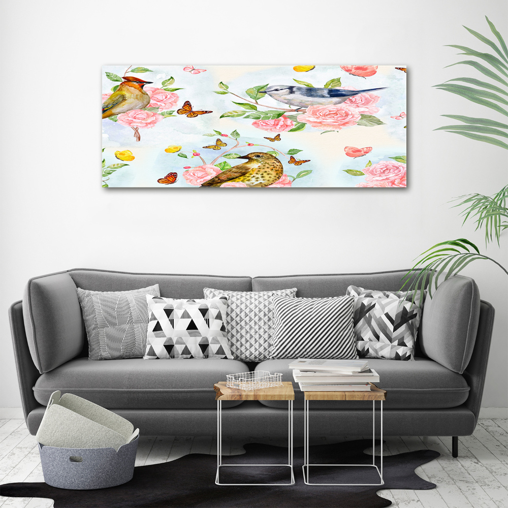 Canvas wall art Birds and roses