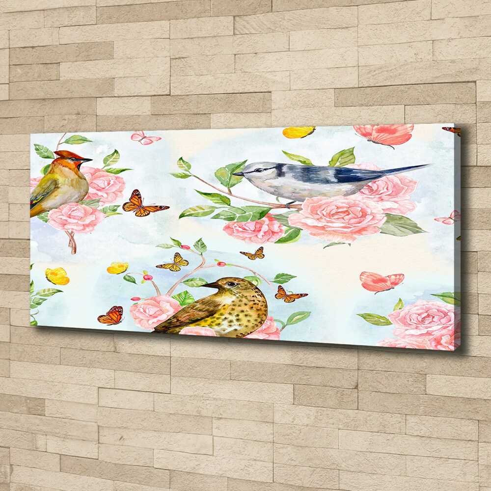 Canvas wall art Birds and roses