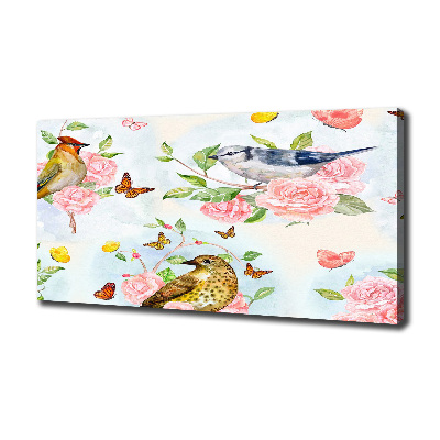 Canvas wall art Birds and roses