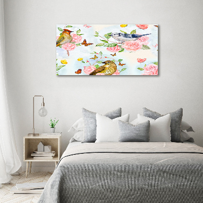 Canvas wall art Birds and roses